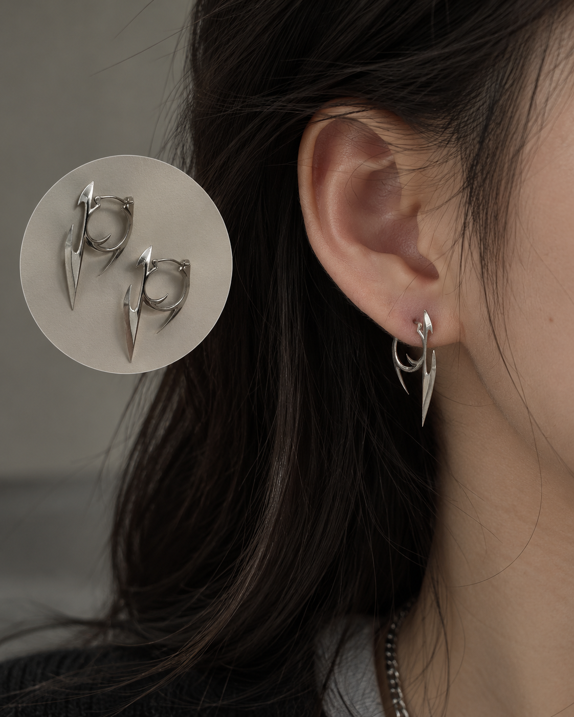 Silver Blade Hoop Earrings
