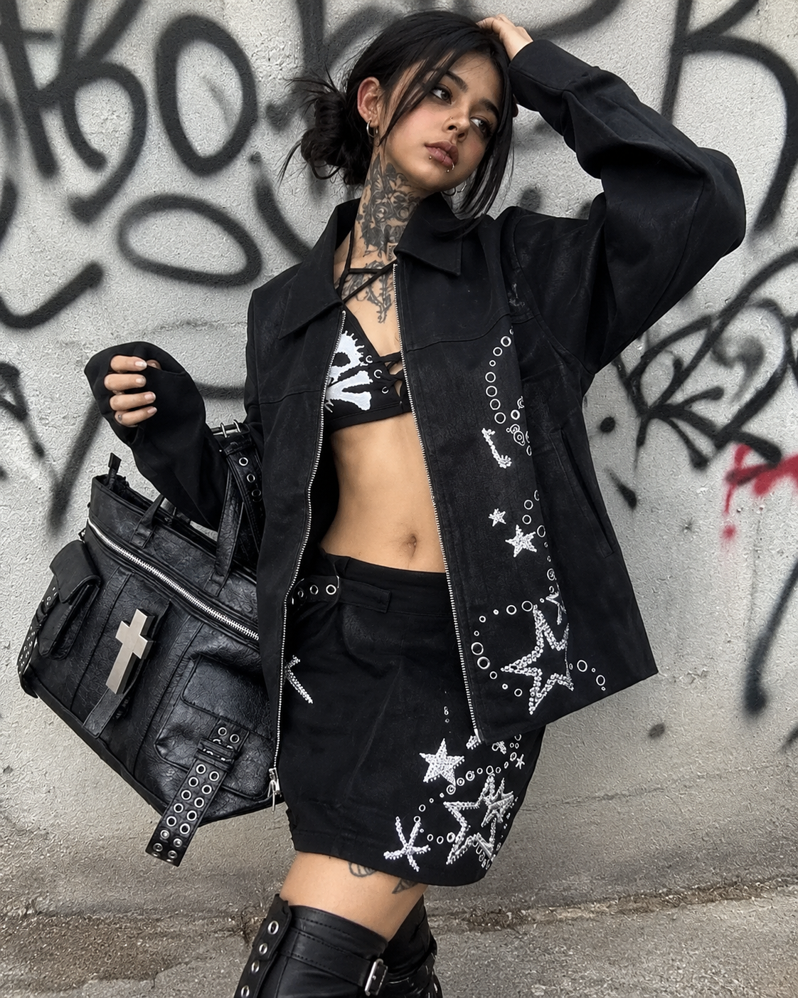 Punk Black Cross Tote Bag