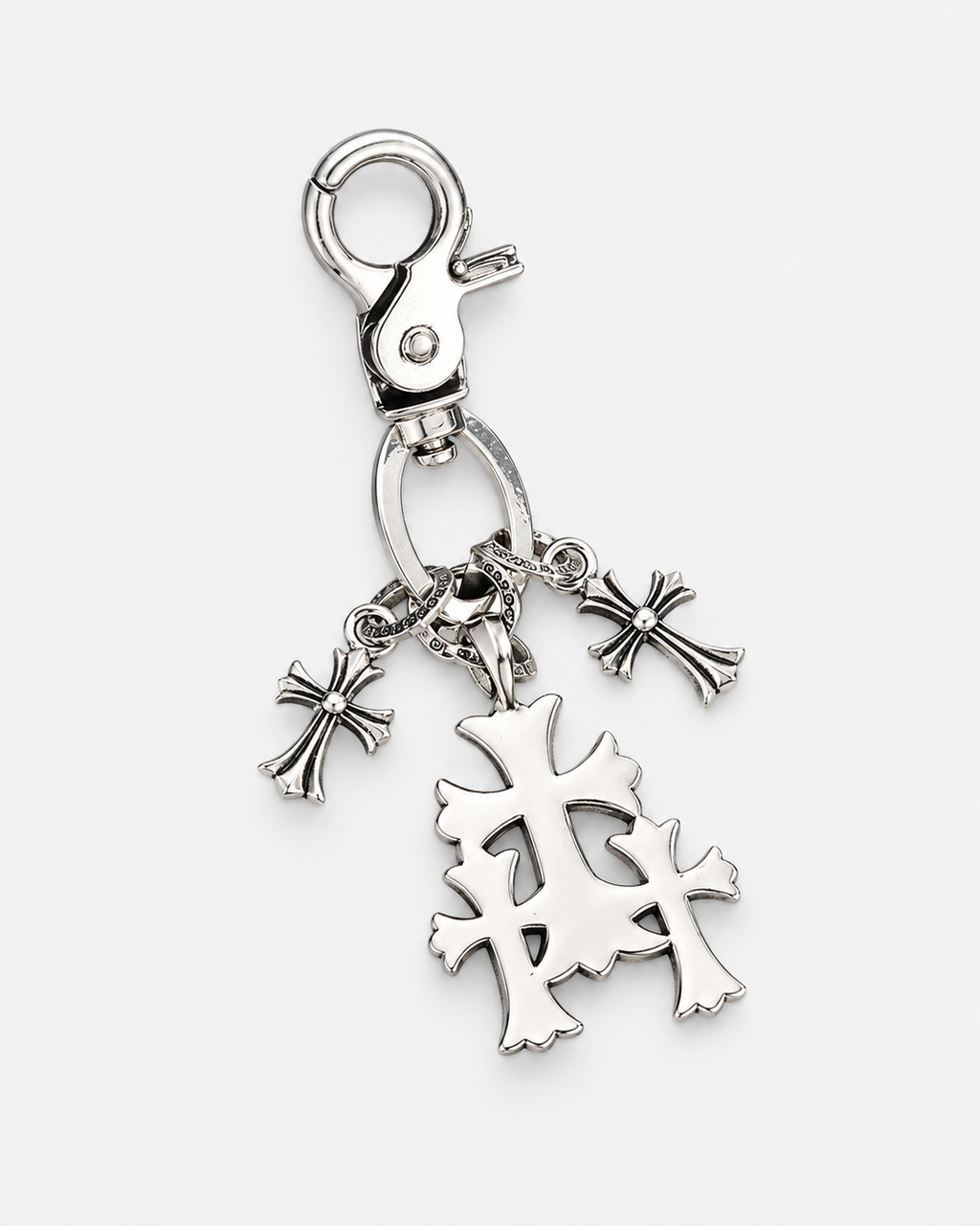 Silver Triple Cross Keychain
