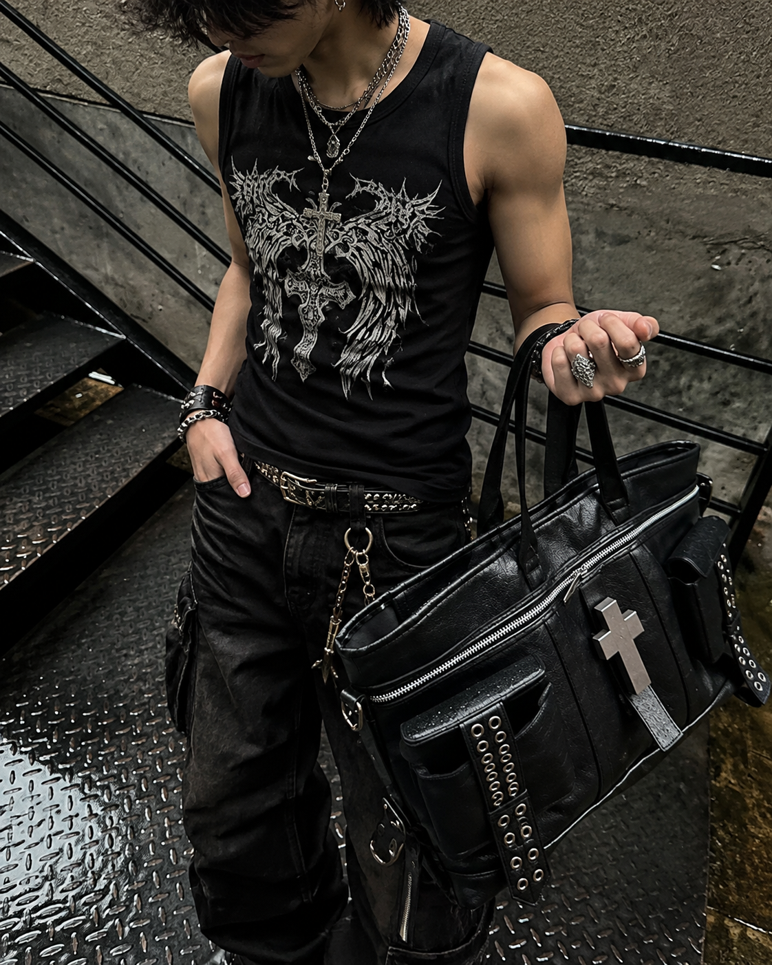 Punk Black Cross Tote Bag