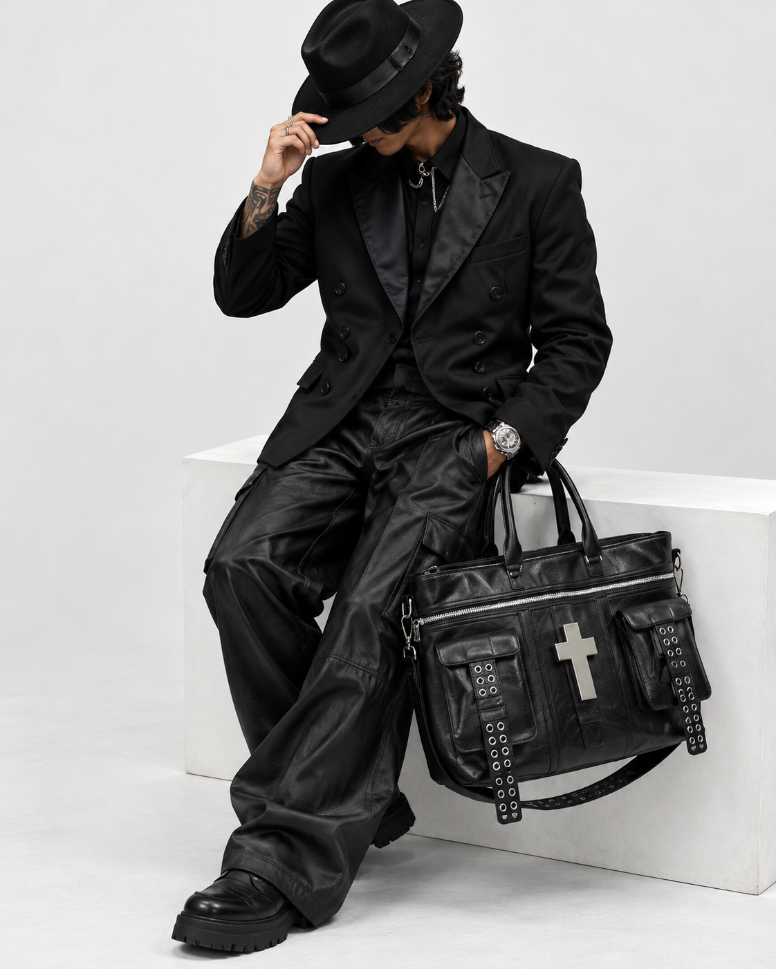 Punk Black Cross Tote Bag