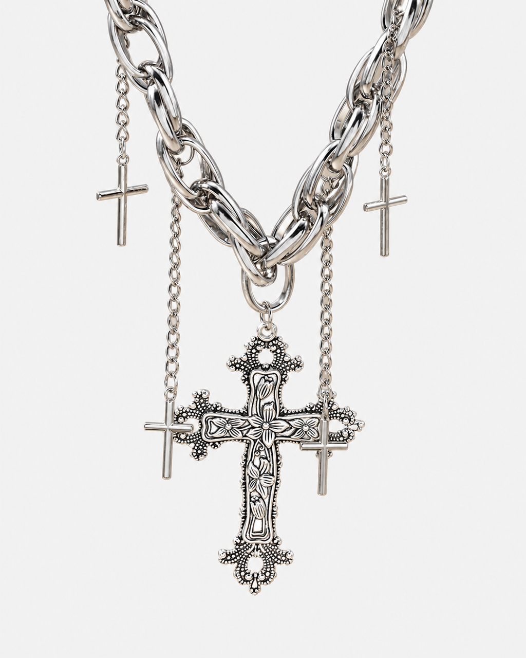 Five Cross Charm Choker Necklace
