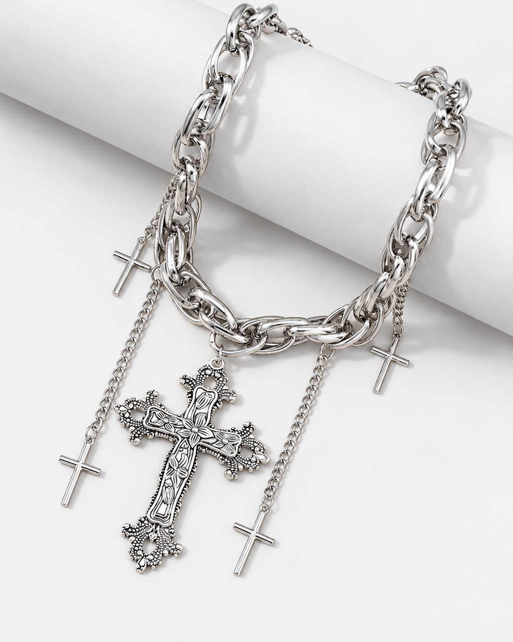 Five Cross Charm Choker Necklace