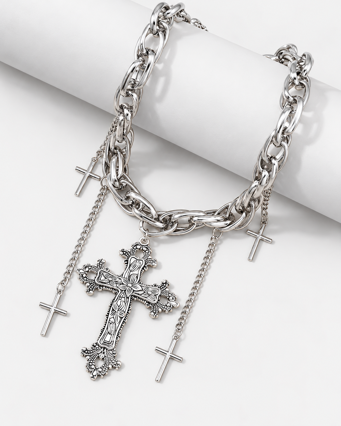 Five Cross Charm Choker Necklace