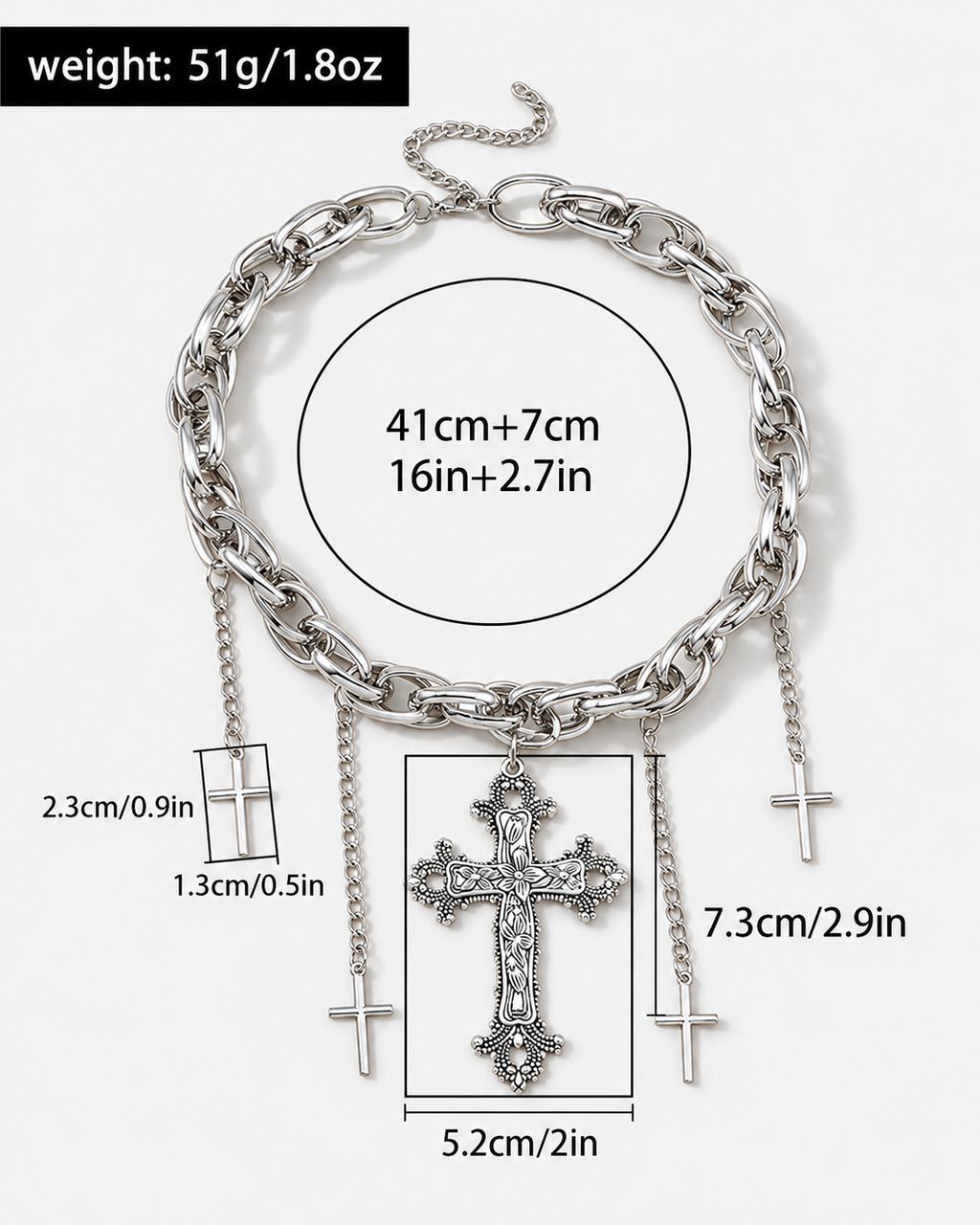 Five Cross Charm Choker Necklace