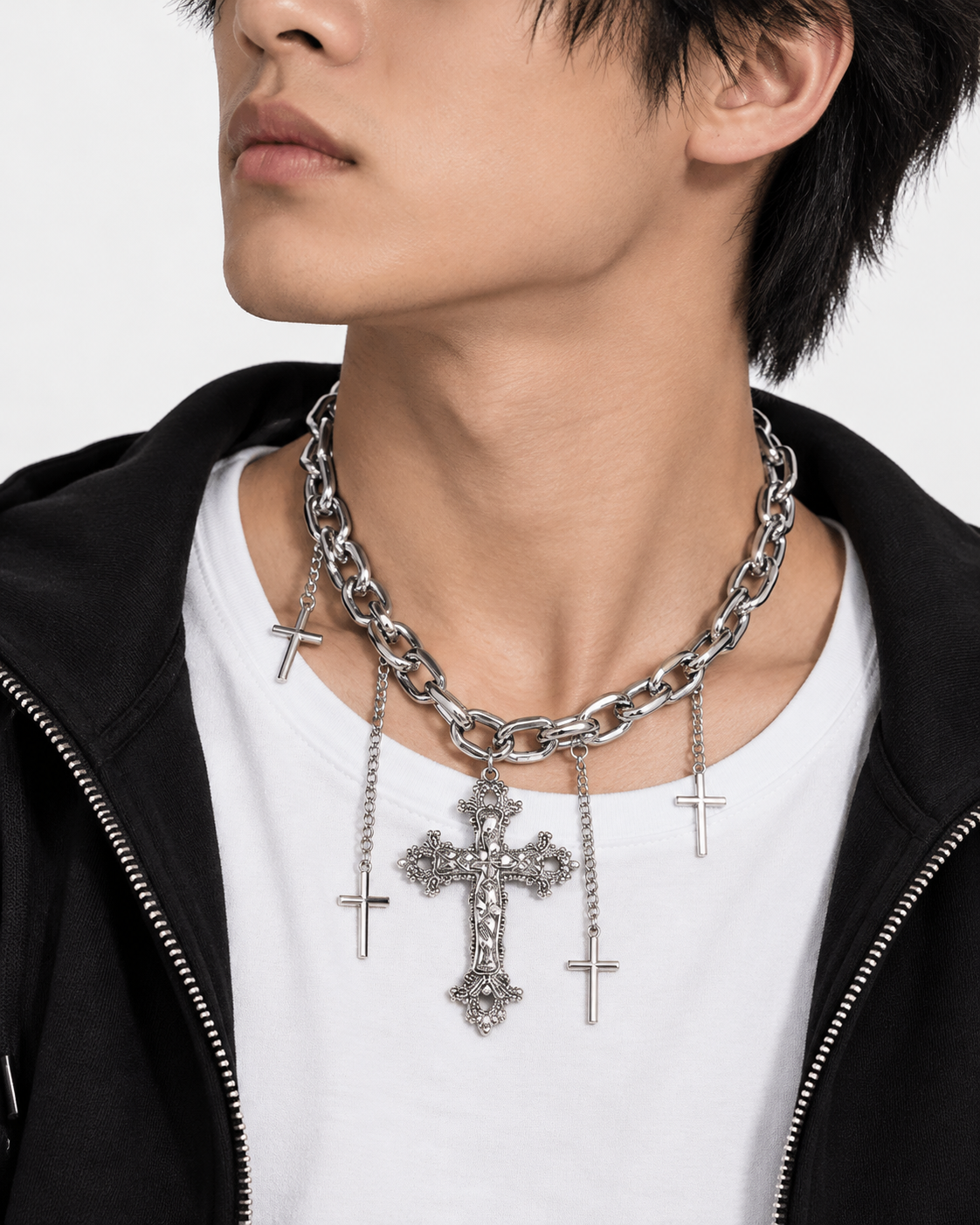 Five Cross Charm Choker Necklace