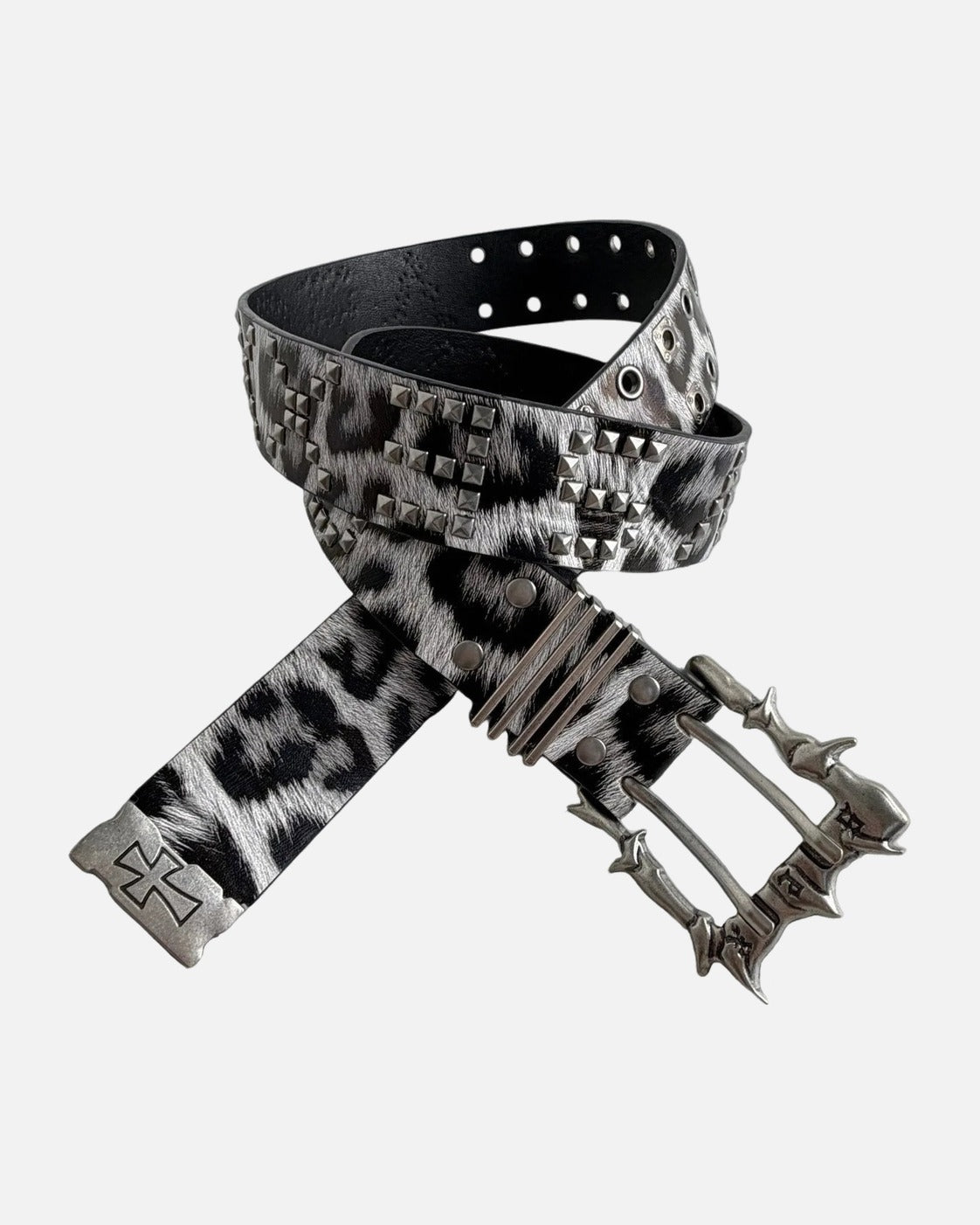 Grey Leopard Buckle Belt