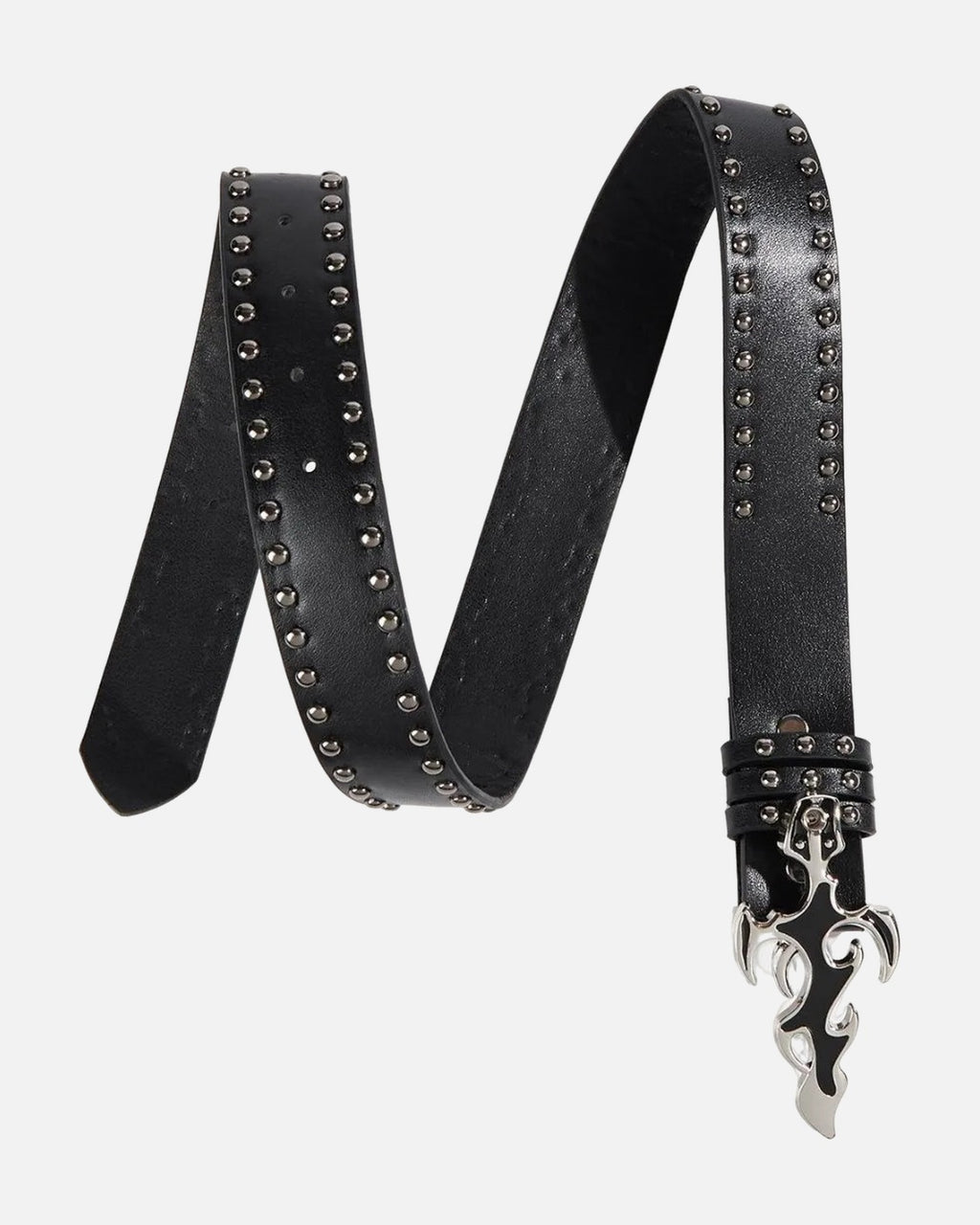 Flame Cross Studded Belt – showing the flame and skull cross buckle, unisex retro belt
