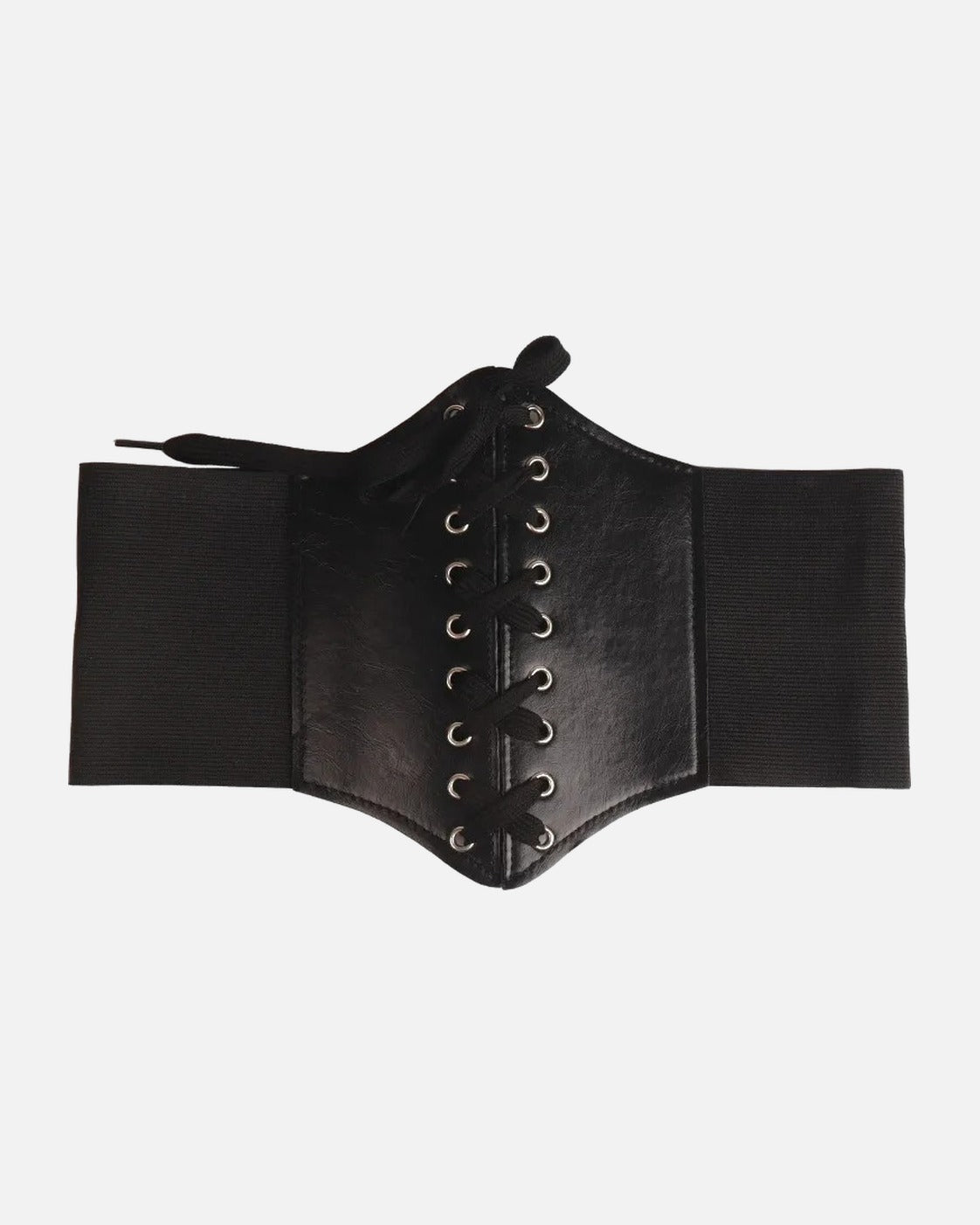 Lace-Up Corset Waist Belt – women's gothic belt in imitation leather, front product photo on a grey background