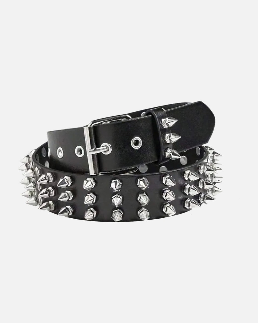 Studded Rivet Belt – women's punk belt in PU leather, front product photo on a grey background