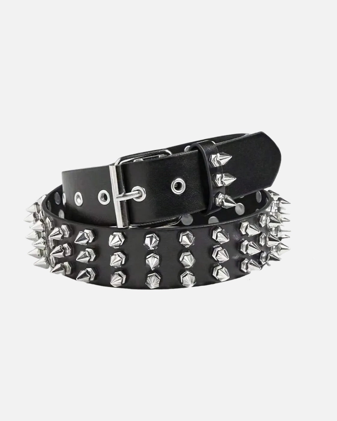 Studded Rivet Belt – black studded rivet belt, product photo on grey background