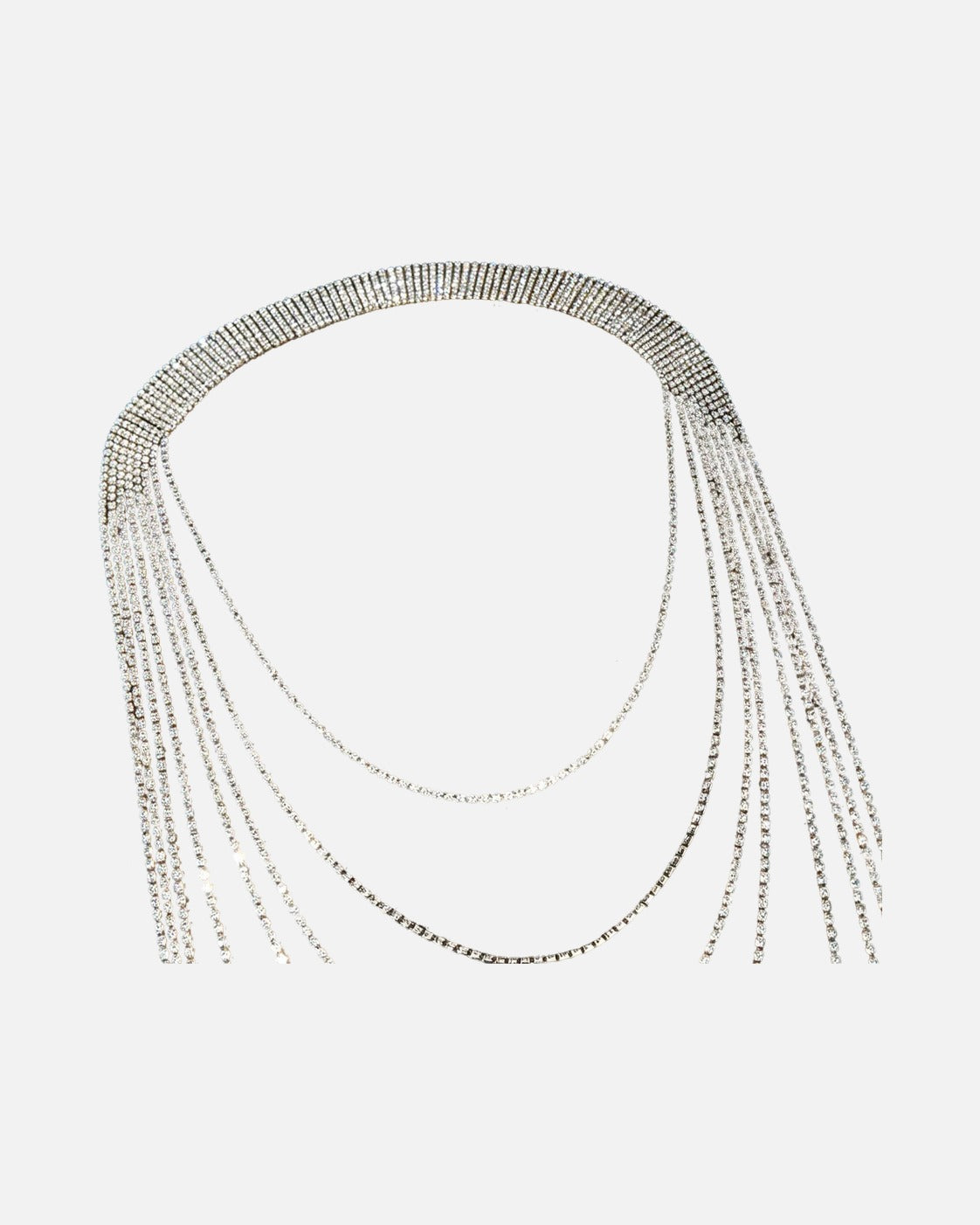 Crystal Tassel Back Chain – the layered rhinestone strands spread out