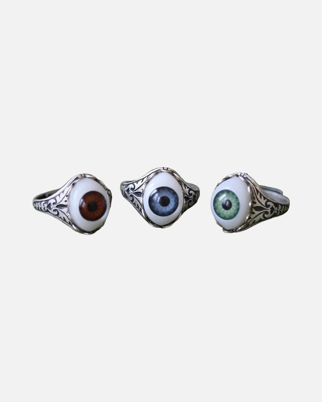 Eyeball Ring – unisex gothic glass eye rings in brown, blue and green, antique silver bezel product photo