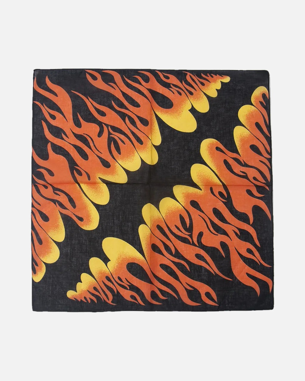 Flame Print Bandana in Diagonal Flames – unisex biker cotton bandana, 55 cm square flat lay