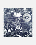 Nautical Compass Bandana in Navy – unisex vintage cotton bandana, 55 cm square flat lay