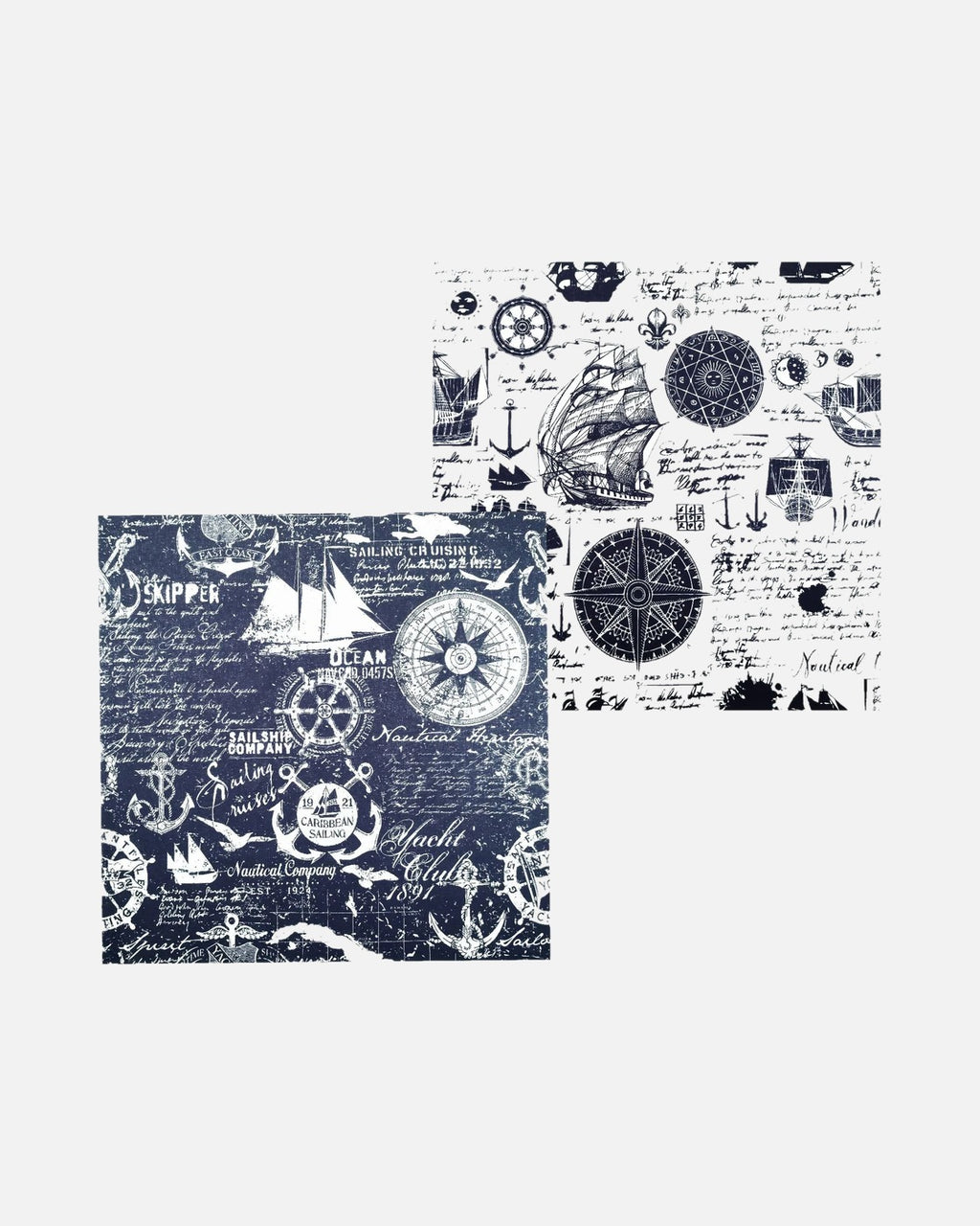 Nautical Compass Bandana – navy and white prints side by side