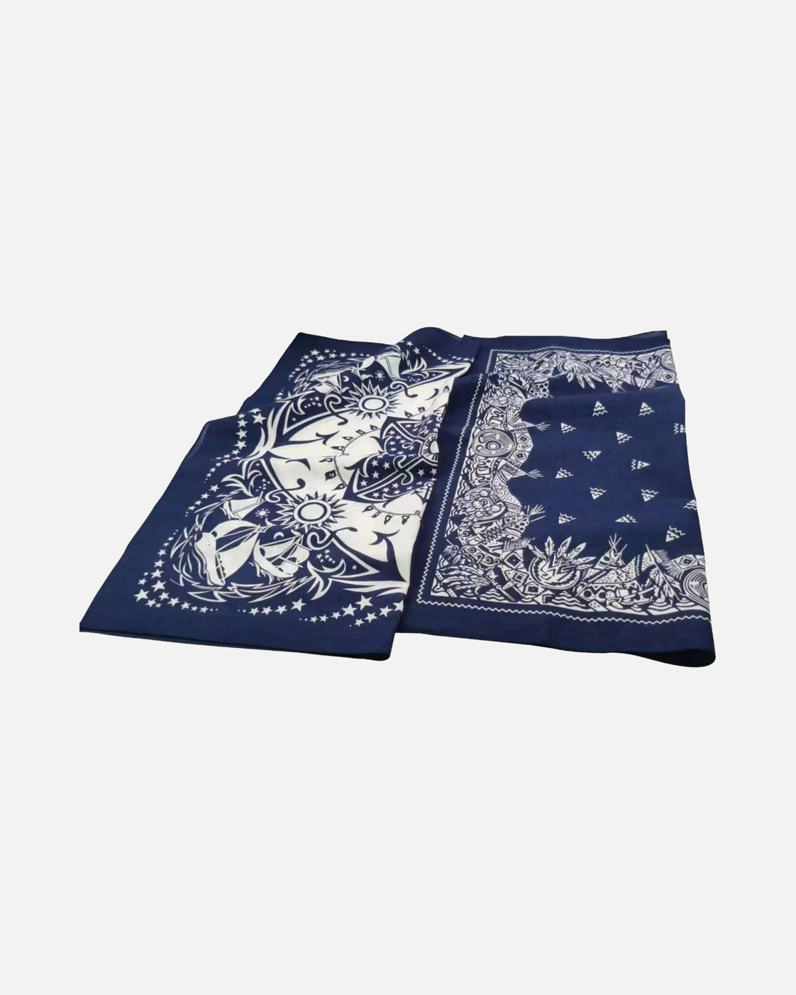Navy Paisley Bandana – folded bandanas showing the printed border