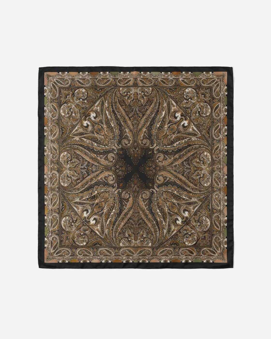 Paisley Satin Square Scarf in Brown – unisex vintage satin scarf, flat lay