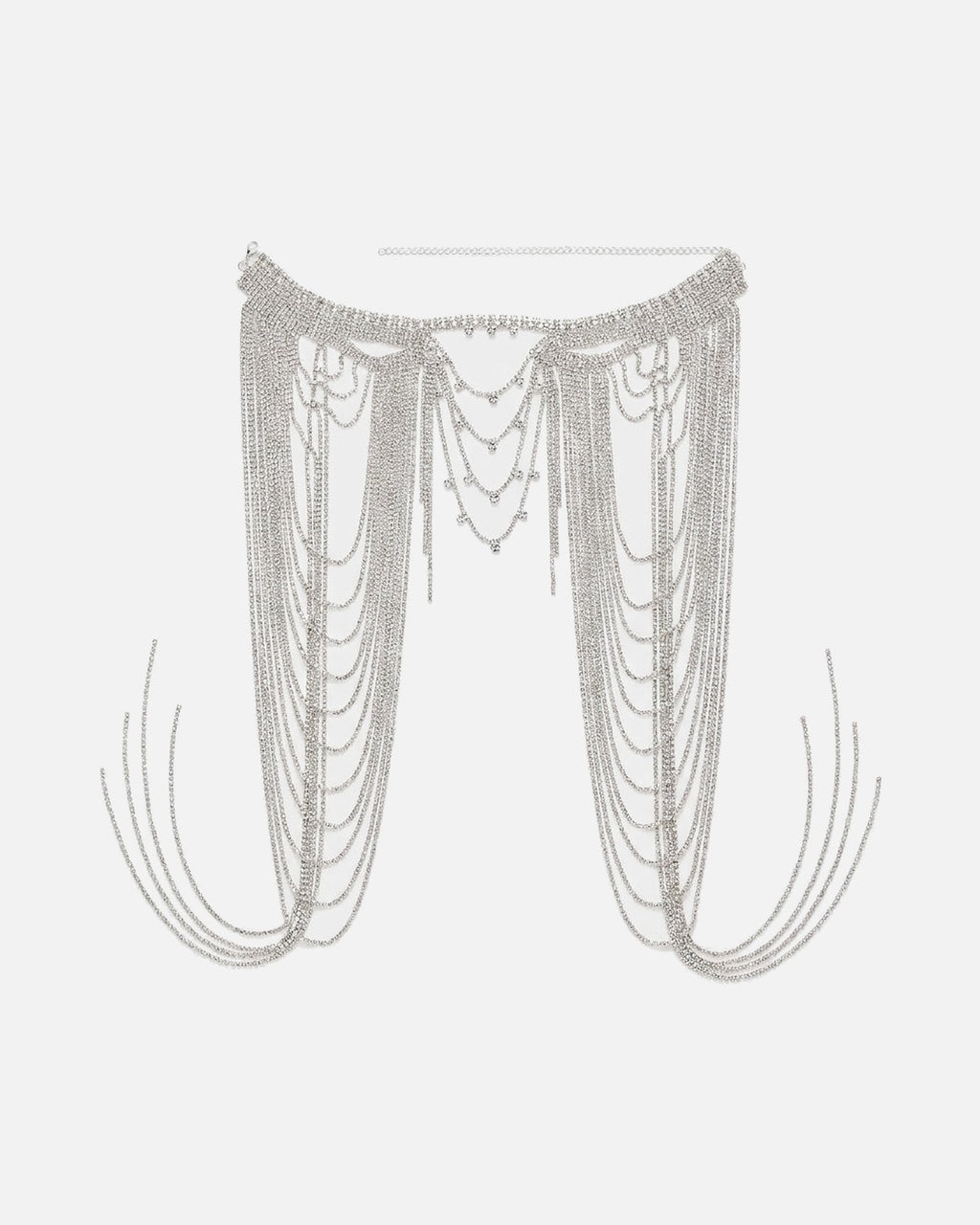 Rhinestone Tassel Shoulder Chain in Silver – women's body chain, product photo