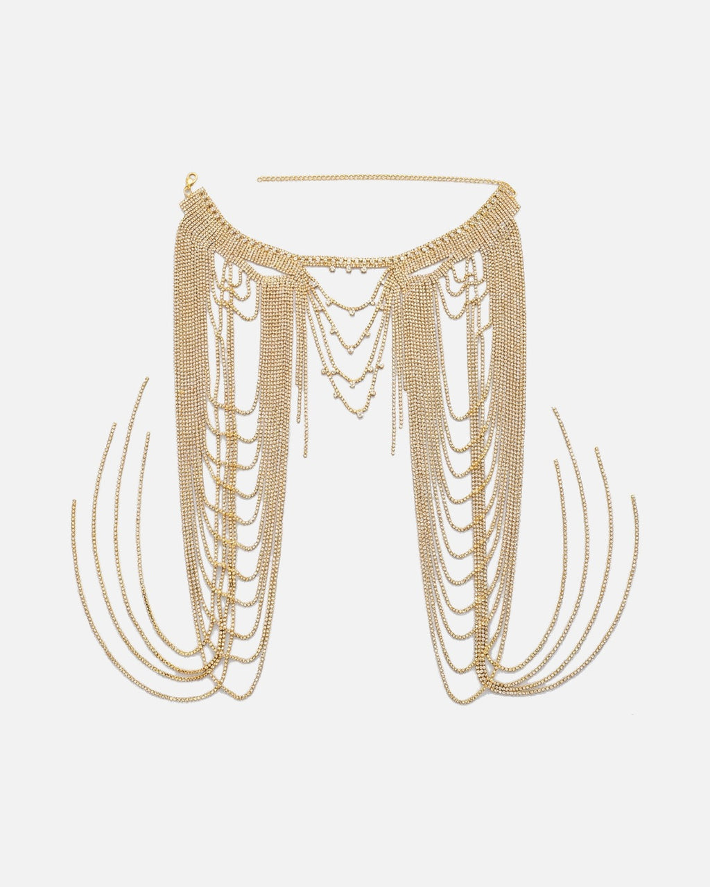 Rhinestone Tassel Shoulder Chain in Gold – women's body chain, product photo