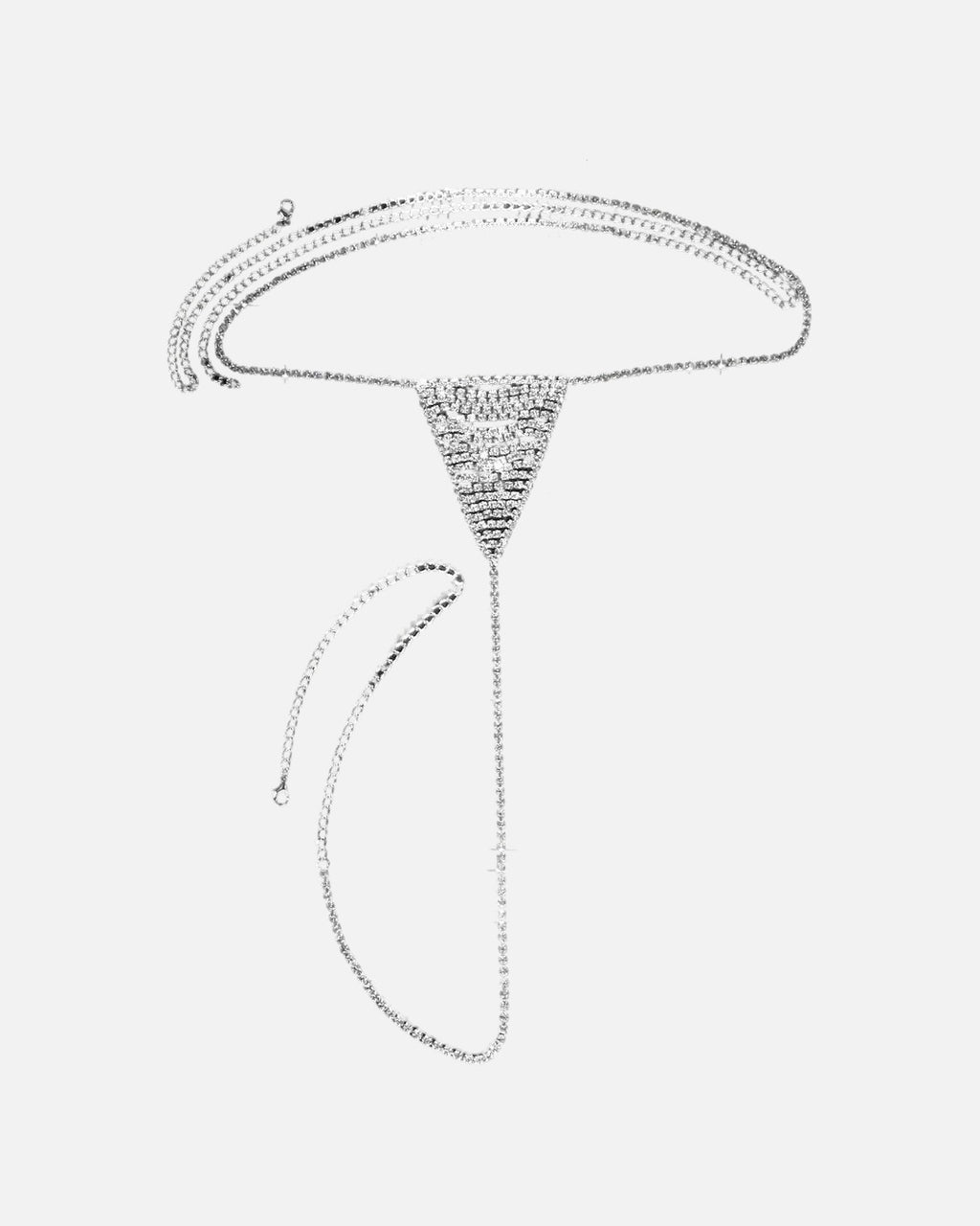 Rhinestone Waist Body Chain in Silver – women's body chain with triangle panel, product photo