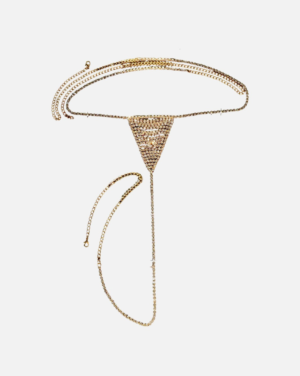 Rhinestone Waist Body Chain in Gold – women's body chain with triangle panel, product photo