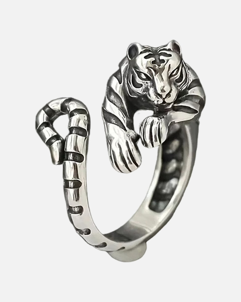 Tiger Wrap Ring in Silver – unisex adjustable animal ring, alloy product photo