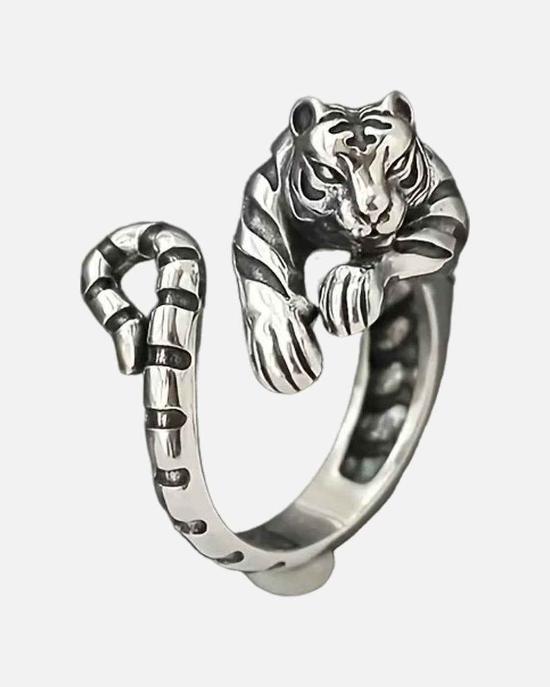 Tiger Wrap Ring in Silver – unisex adjustable animal ring, alloy product photo