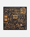 Wild West Print Bandana in Black – unisex western cotton bandana, 54 cm square flat lay