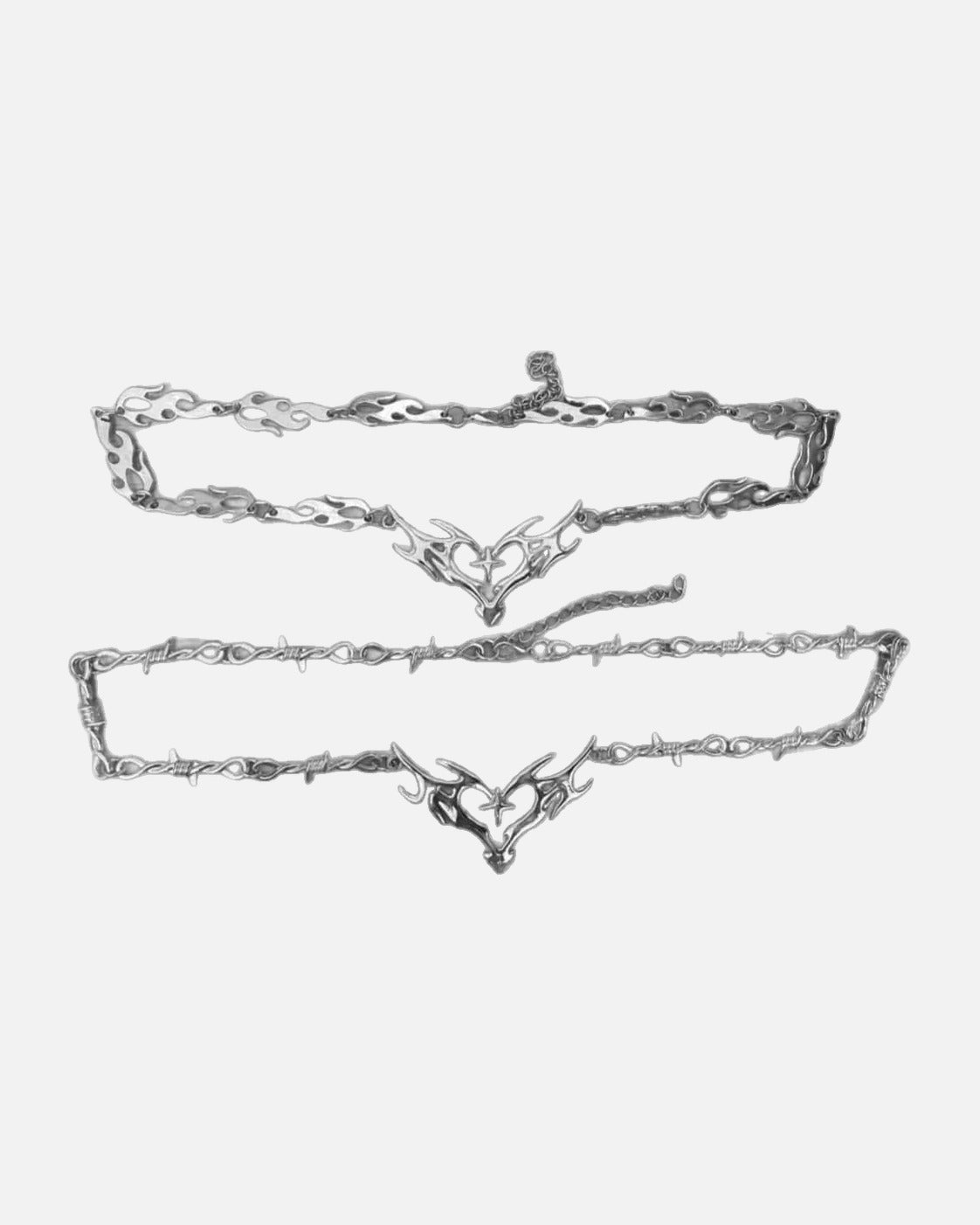 Flame Heart Necklace both chain styles
