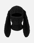Black Long Ear Bunny Balaclava – black long ear bunny knit balaclava, product photo on grey background