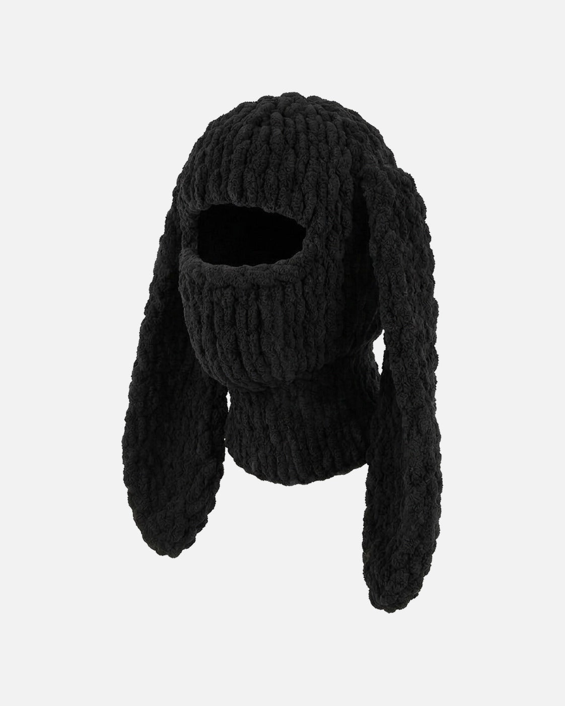 Black Long Ear Bunny Balaclava – black long ear bunny knit balaclava, alternate view