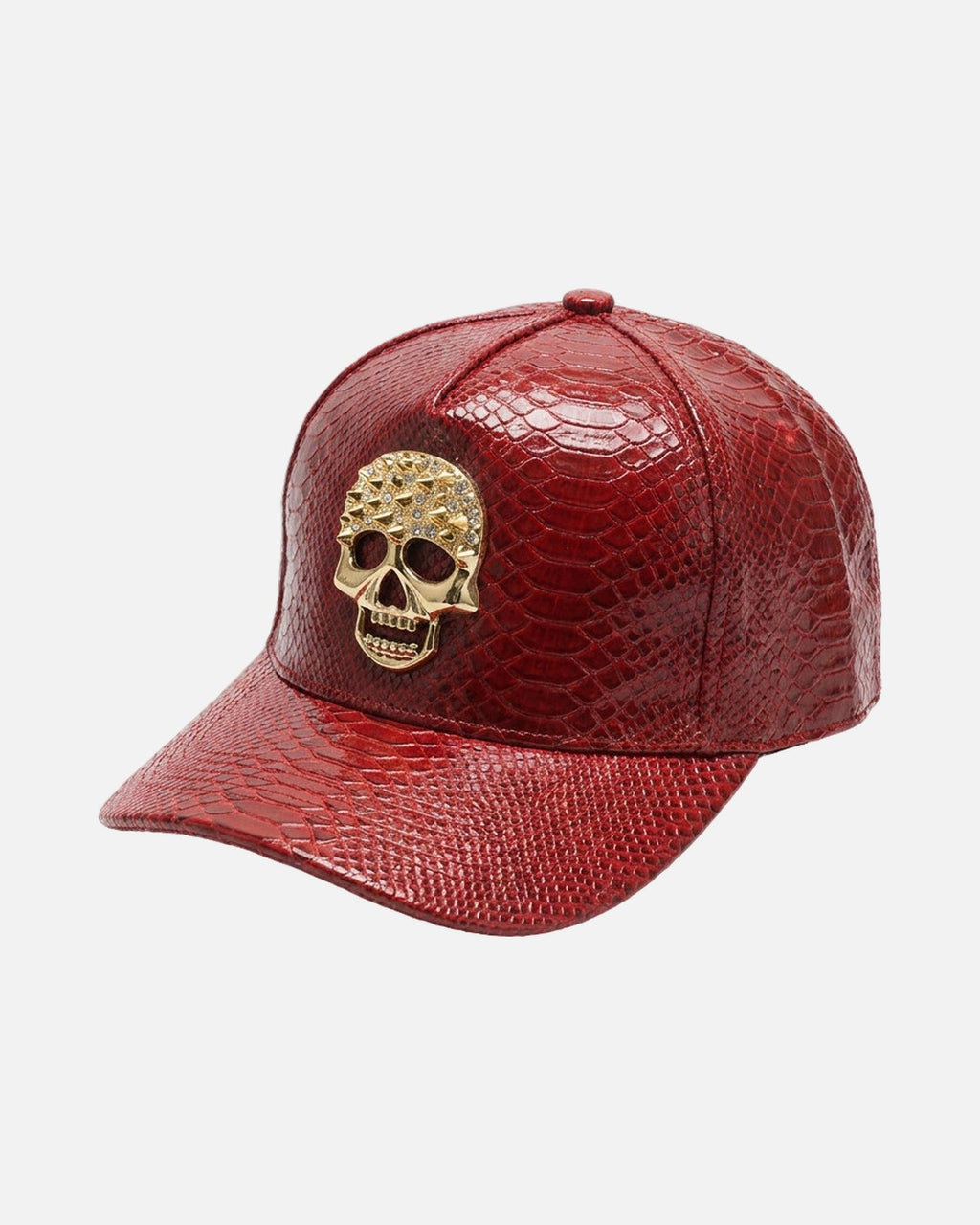 Skull Rhinestone Snakeskin Cap – snakeskin texture snapback cap with rhinestone skull badge, alternate view