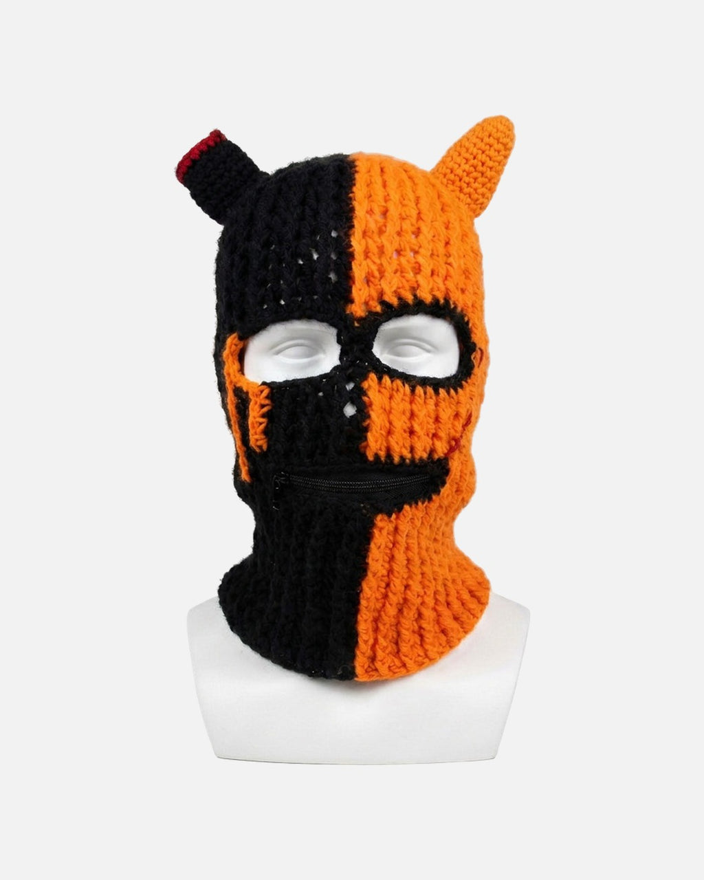Half Devil Horn Balaclava – front on mannequin, unisex gothic balaclava