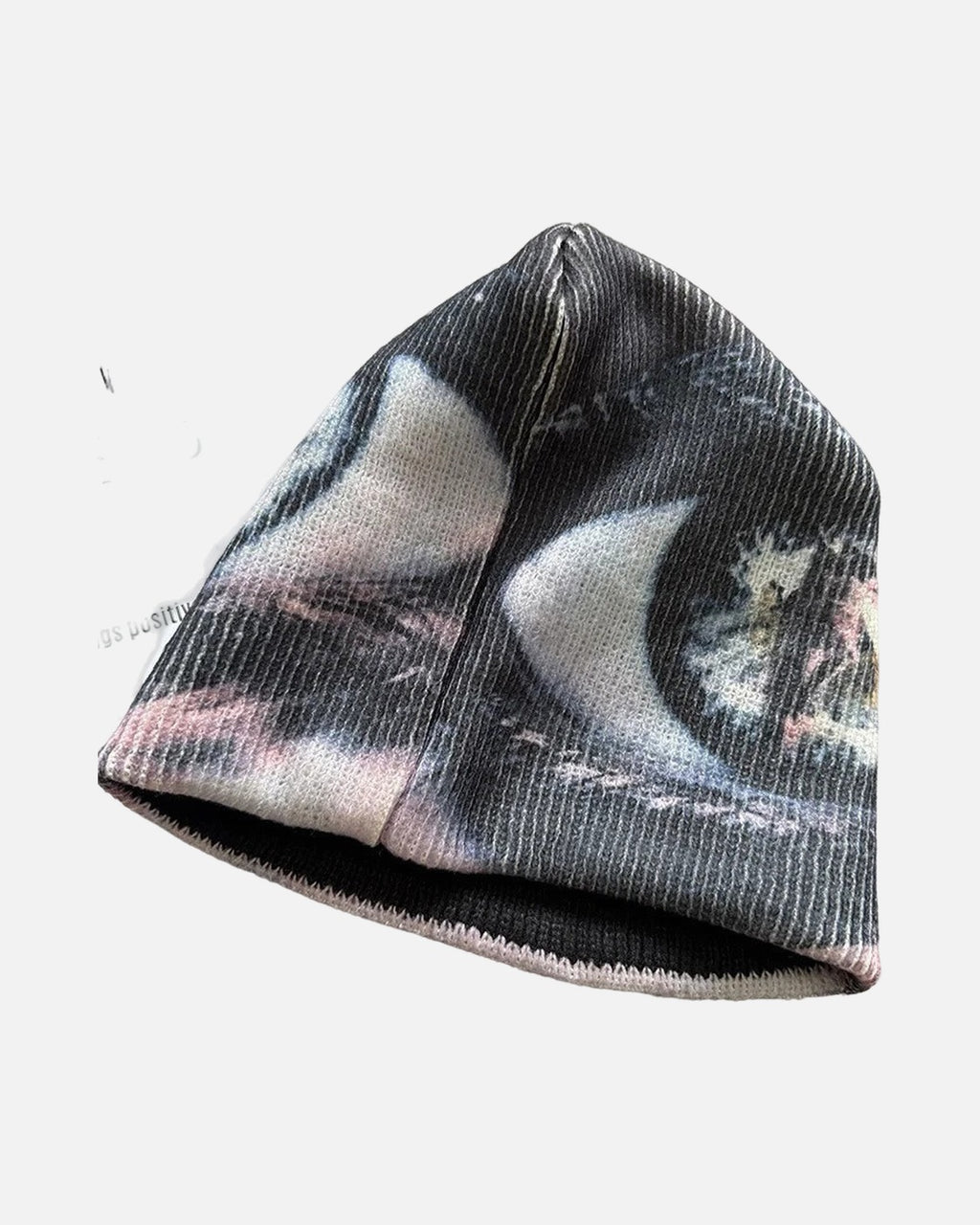 Evil Eye Print Beanie – shown from another angle, unisex artistic beanie