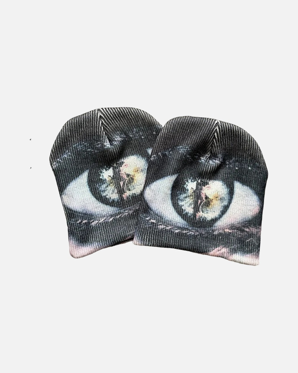 Evil Eye Print Beanie – showing the all-over eye print detail, unisex artistic beanie