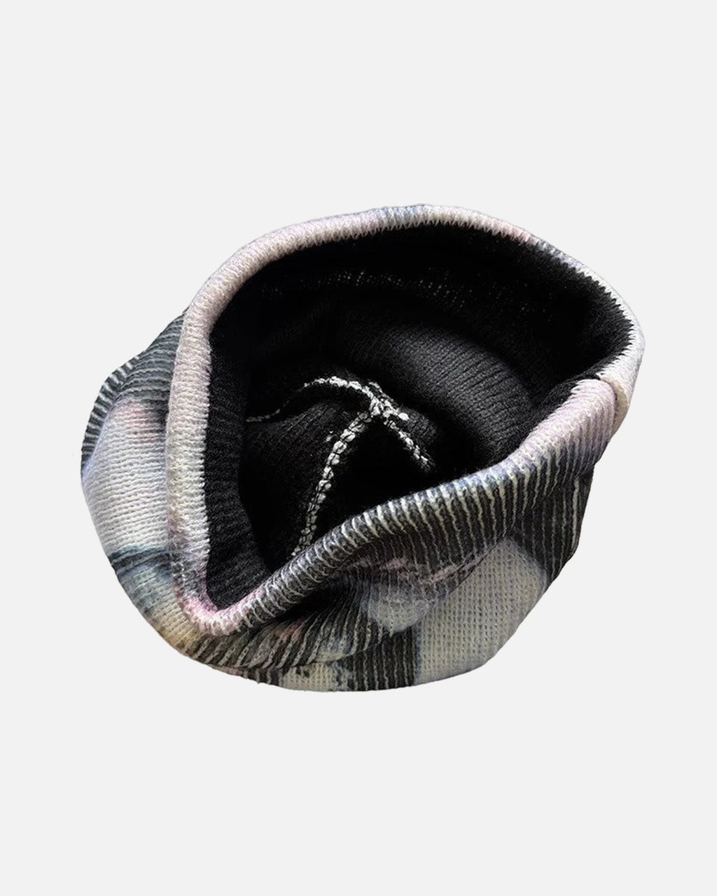 Evil Eye Print Beanie – close-up of the soft polyester knit finish, unisex artistic beanie