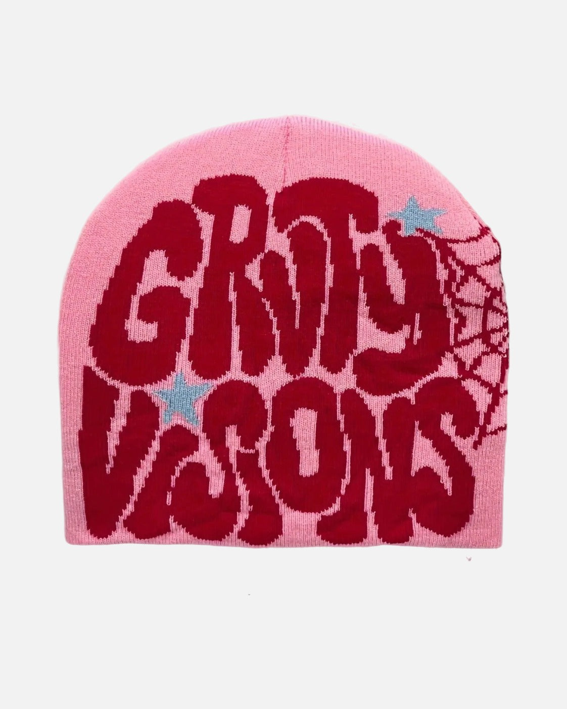 Bubble Letter Spiderweb Beanie – bubble letter spiderweb jacquard beanie, close-up detail