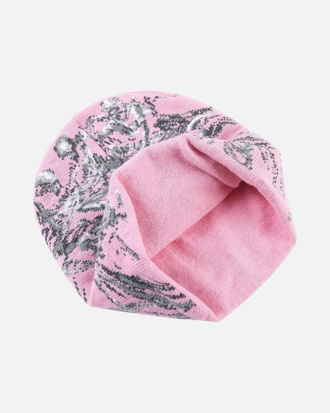 Skeleton Dance Beanie – skeleton jacquard knit beanie, close-up detail