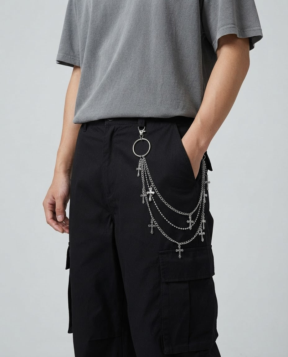 Cross Charm Pants Chain worn on cargo pants