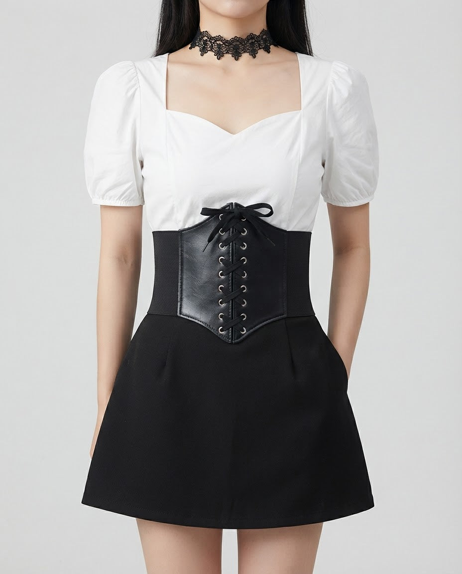 Lace-Up Corset Waist Belt worn at the waist – second styled look, women's gothic belt