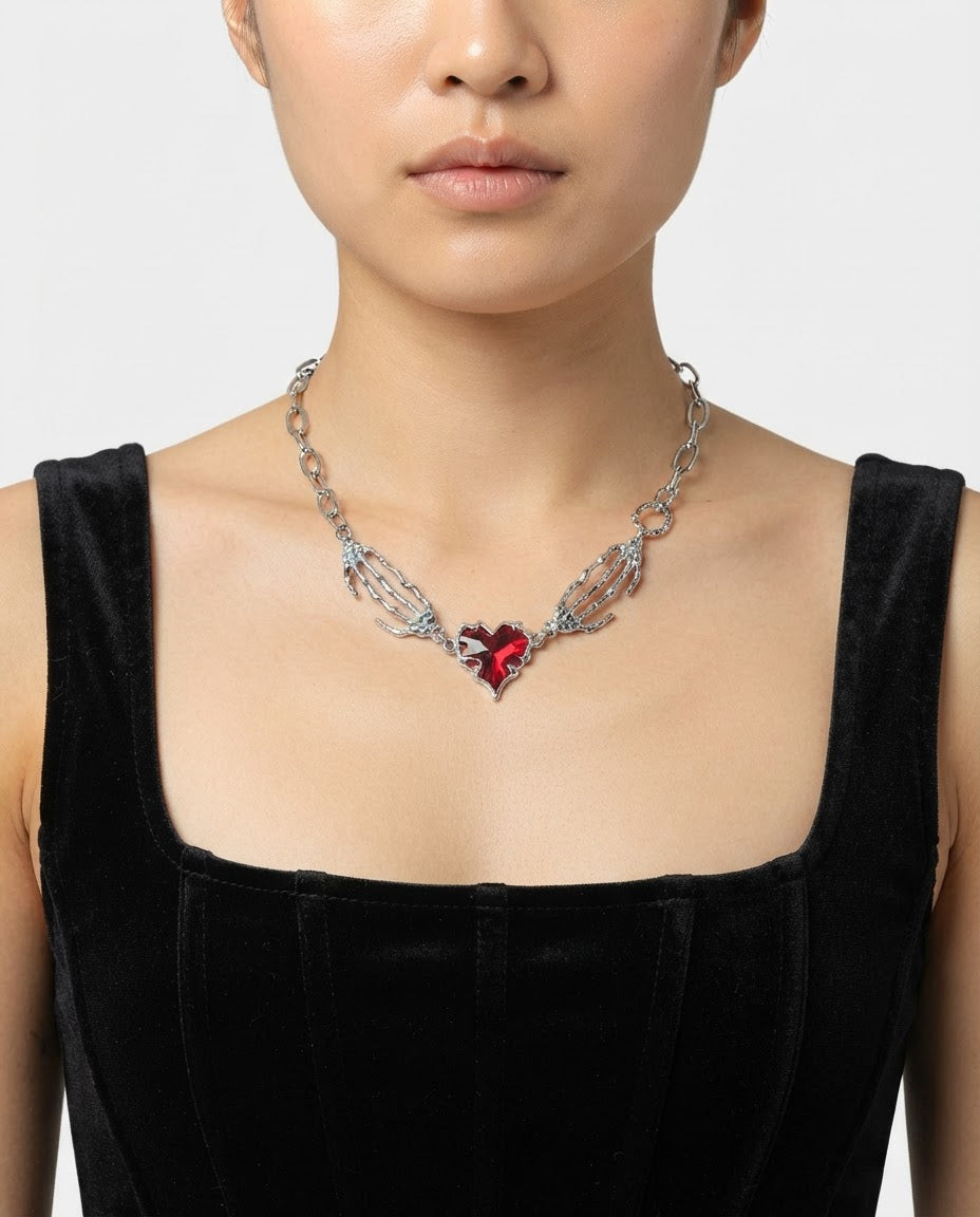 Skeleton Hands Heart Necklace