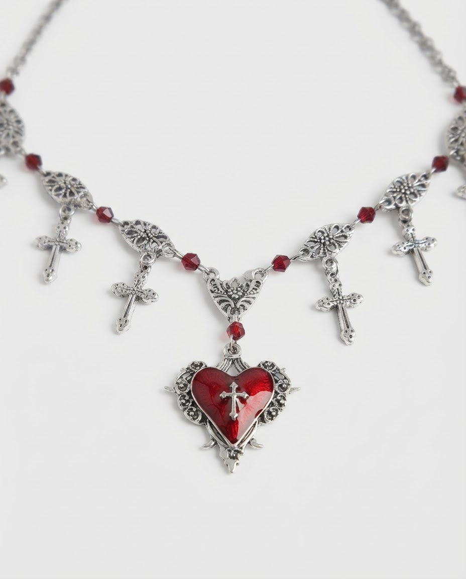 Bleeding Heart Cross Necklace
