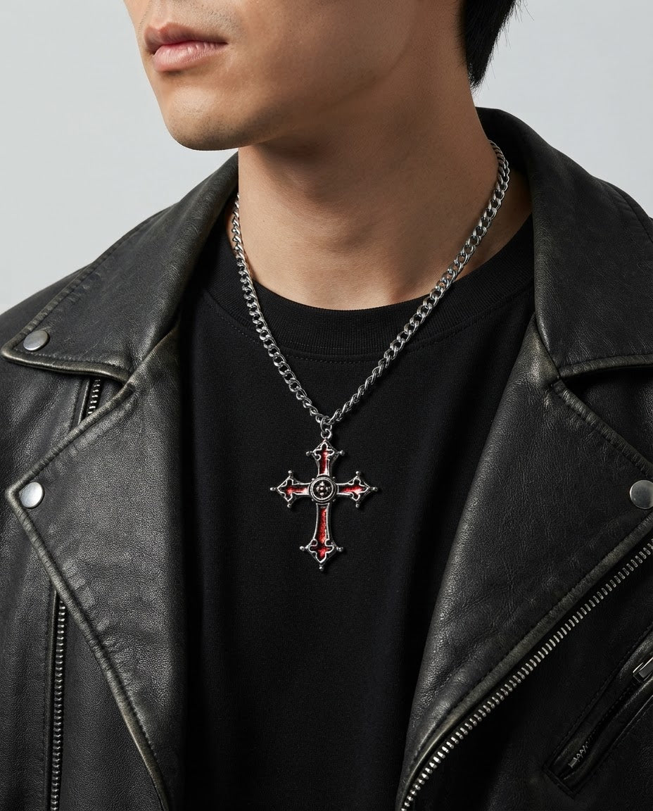 Crimson Gothic Cross Necklace