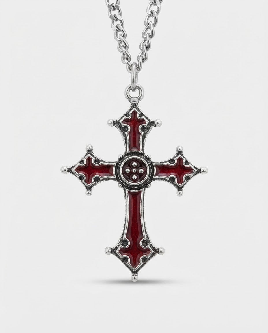 Crimson Gothic Cross Necklace