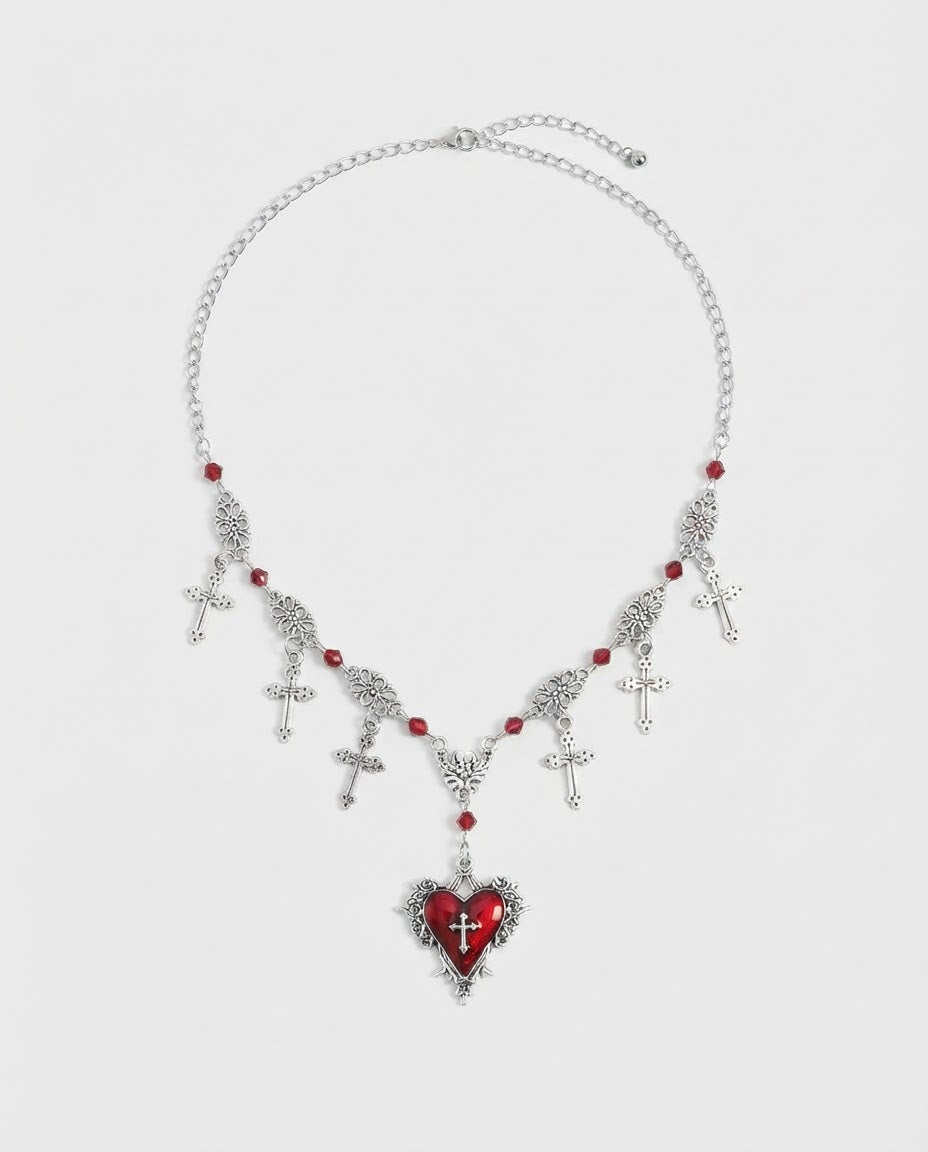 Bleeding Heart Cross Necklace