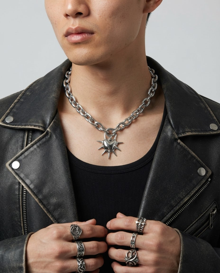 Spiked Heart Chain Necklace
