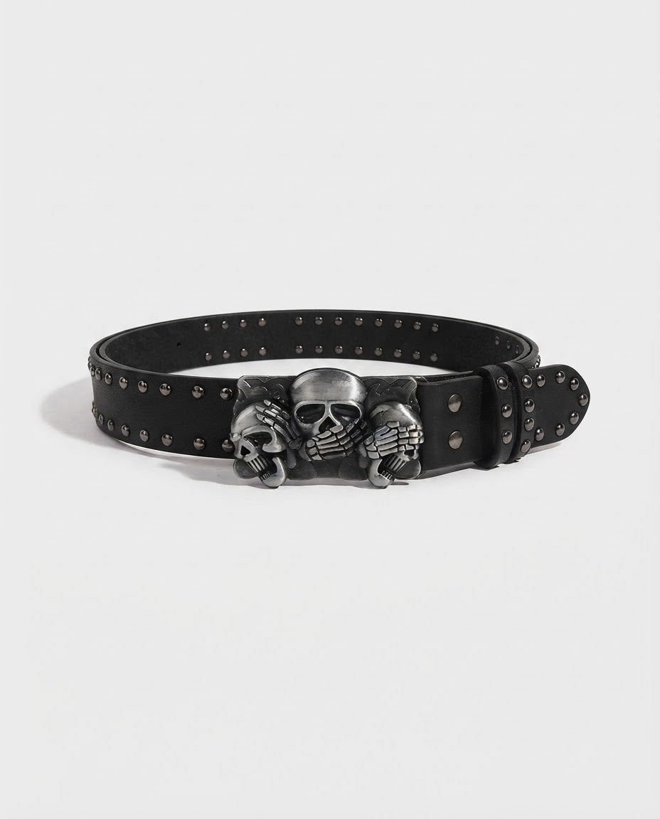 Skull Trio Studded Belt