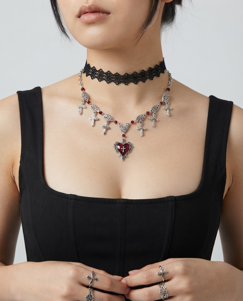 Bleeding Heart Cross Necklace