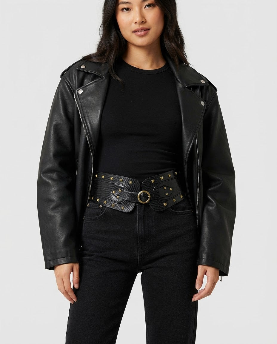 Wide Corset Waist Belt – showing the metal ring buckle detail, women's retro belt